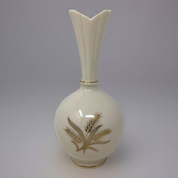 Lenox Wheat Design Bulbous Bud Vase VTG Ivory w/24K Gold Elegant Classic USA - Picture 2 of 10